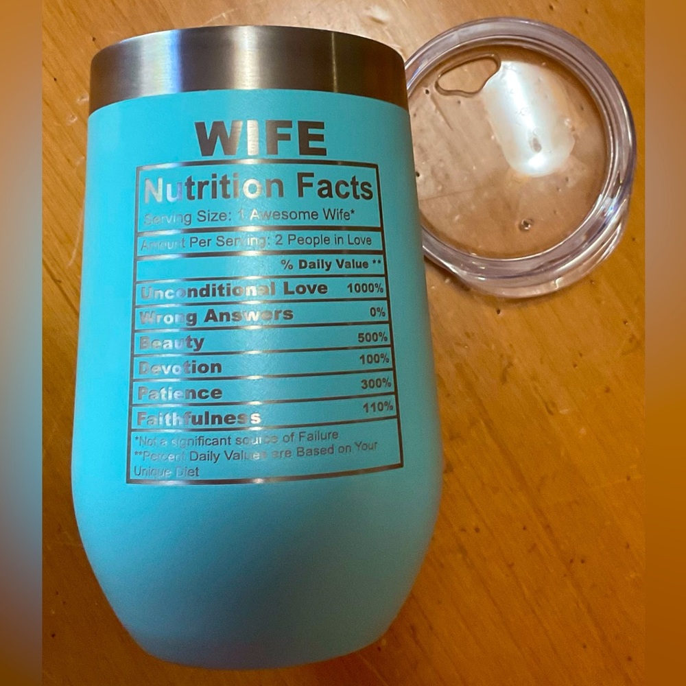 Polar Camel Teal Blue “Wife” Stainless Steel Wine Tumbler 16 oz w/lid, Stemless